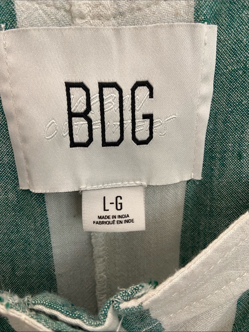 BDG Teal and Cream Striped Button-Front Jumpsuit (dungarees) with skinny straps - Picture 6 of 16
